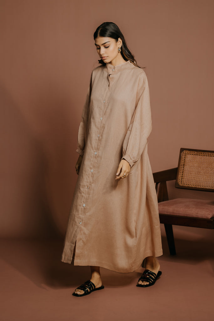 SAND PURE LINEN FLOW DRESS